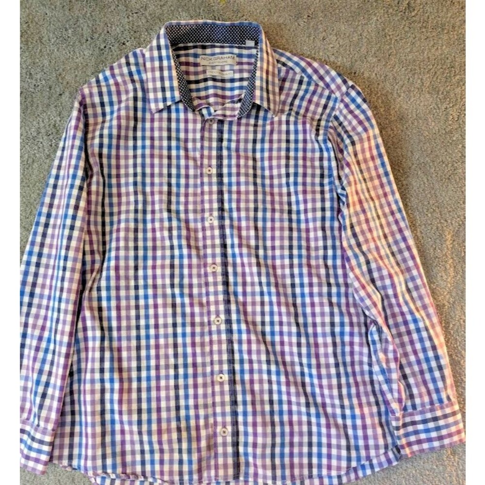 Nick Graham Everywhere Mens Button Down Casual Shirt Size XL Plaid Stretch